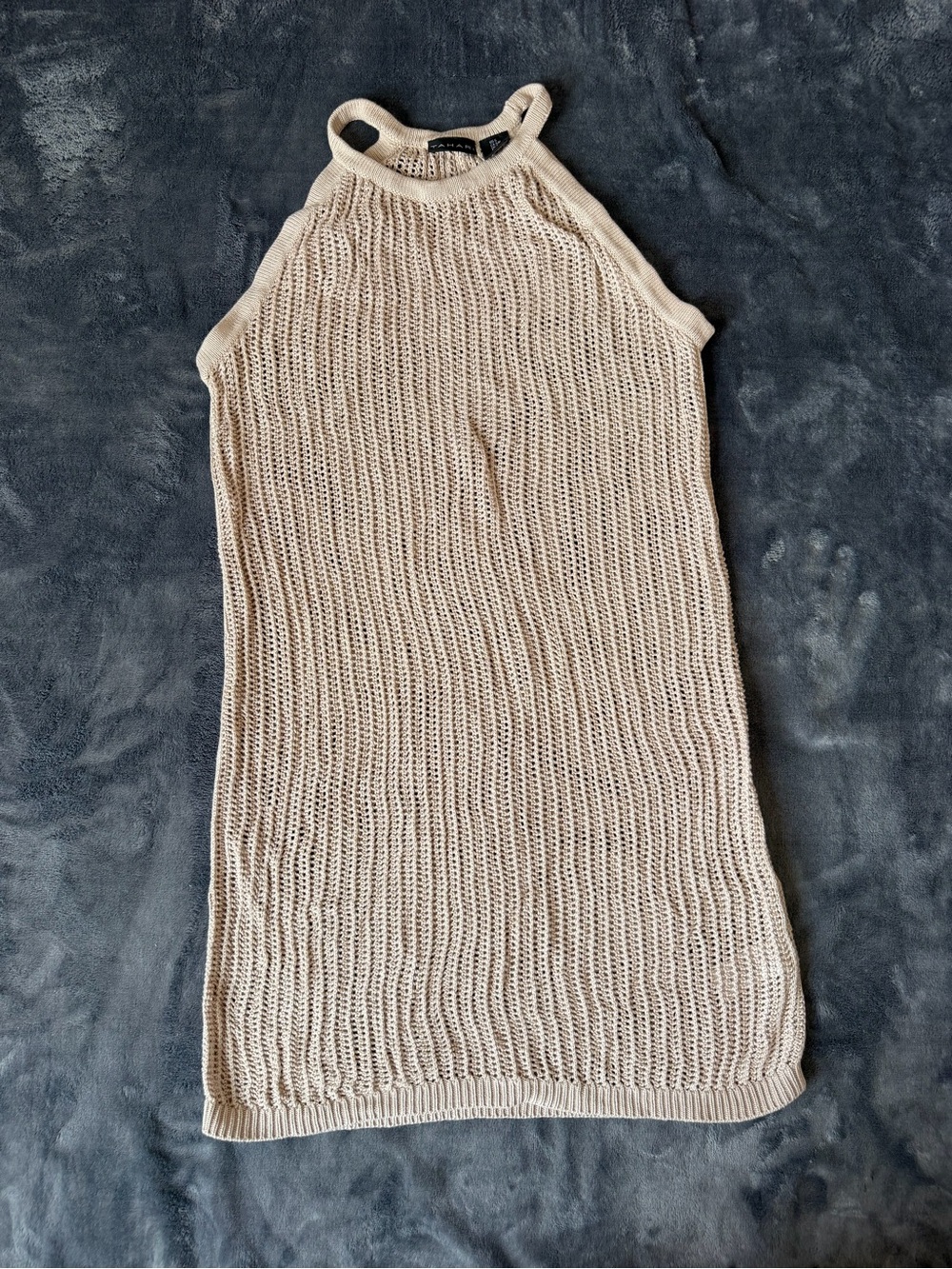 Tahari Beige Open-Knit Crochet Halter Cover-Up Women's Dress - Size Small.